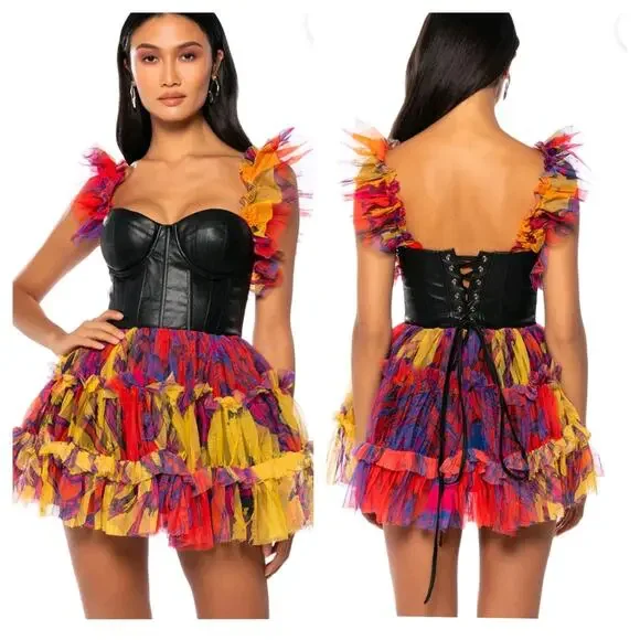Akira Avril Tulle Corset Mini Dress sz S Multicolor Rainbow Punk Princess NEW - Picture 16 of 16